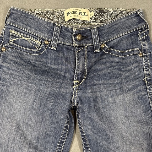 Ariat Jean Women 27R  R.E.A.L. OCEAN Icon Blue Cowgirl Western Rodeo  WHISKERING - Picture 4 of 9